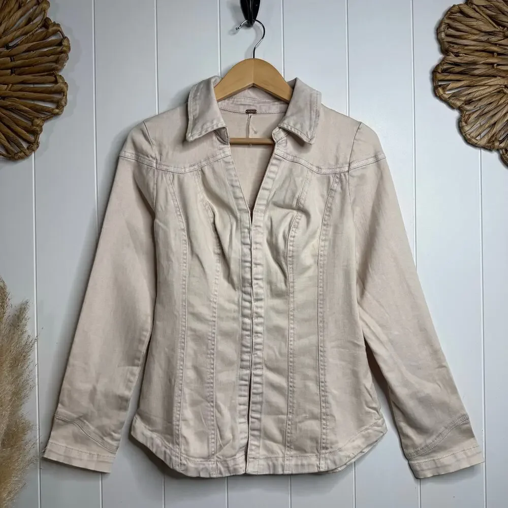 Free People denim jacket tunic boho XS